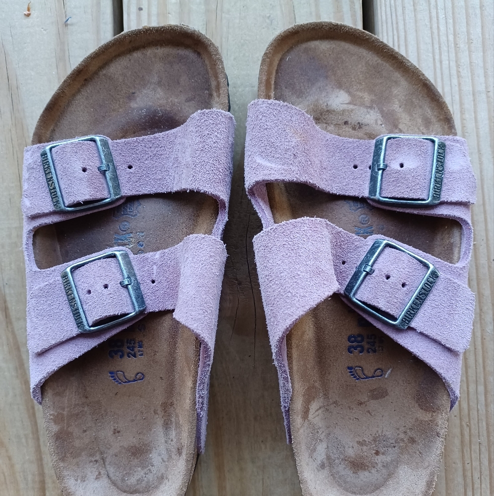 Birkenstock Arizona Sandals Purple Blush Suede size 7.5 8 EU38 reg wd width used